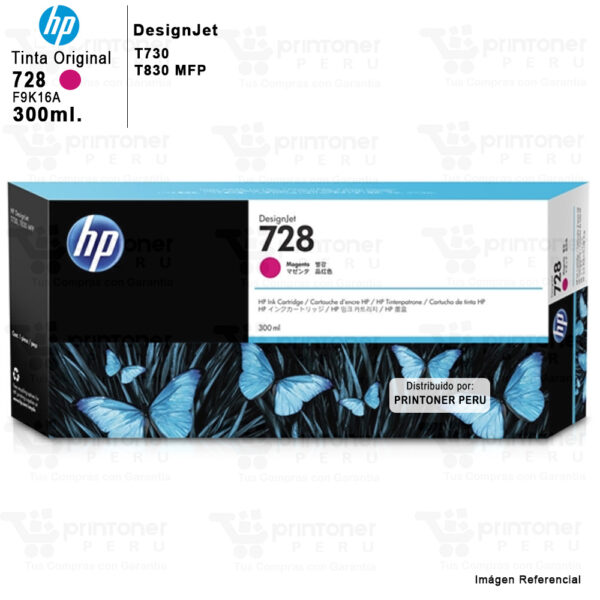 Tinta hp 728 F9K16A Magenta Cartucho Original de 300ml. T730 T830