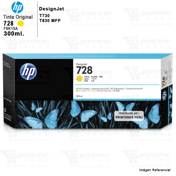 Tinta hp 728 F9K15A Yellow Cartucho Original de 300ml. T730 T830
