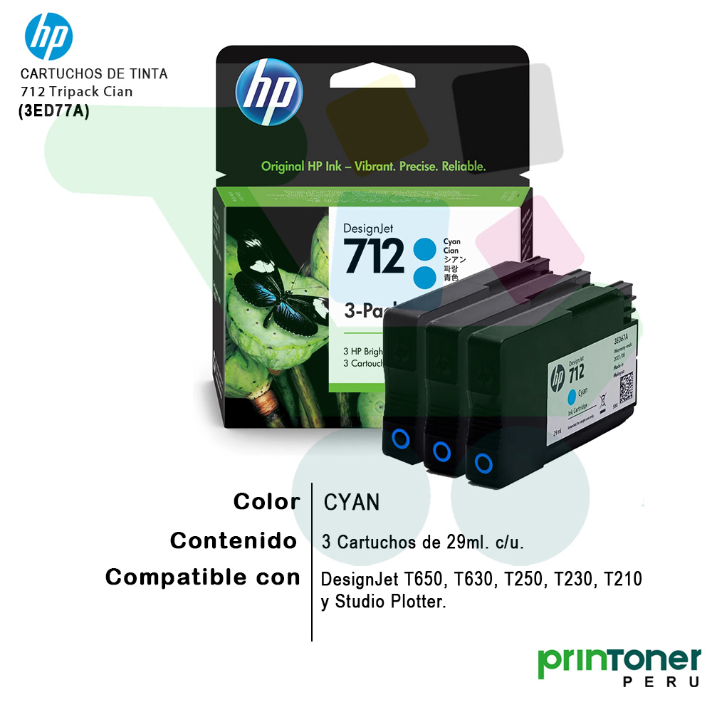 tinta hp 711 pack x 3und. tripack cyan - Printoner Perú - 2