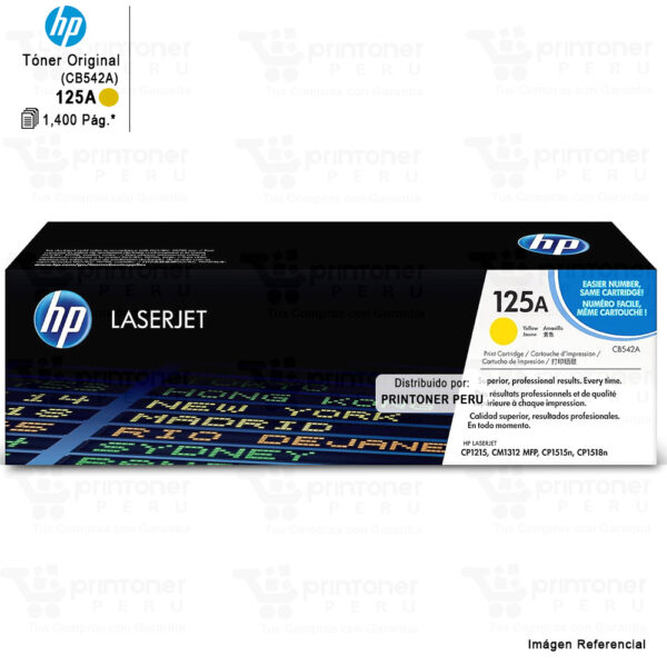 Toner HP 125A CB542A Amarillo Original | CP1215, CP1515n, CP1518ni | 1,400 Pág.