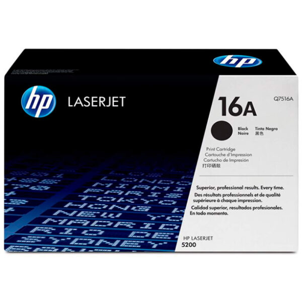 Toner HP 16A Q7516A Negro Original – 12,000 Páginas para HP LaserJet 5200