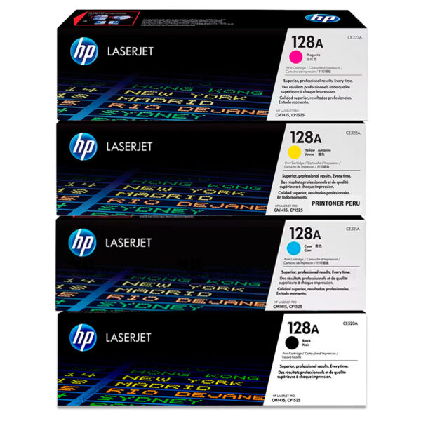 Kit 4 Toner HP 128A Original – Negro, Cyan, Yellow y Magenta | CP1525 CM1415