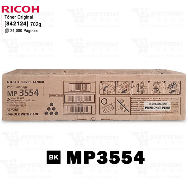 Toner Ricoh 842124 MP3554 Negro Original  para MP 2554, MP 3054, MP 2555, MP 3055, MP 3555, IM 2500, IM 3000 e IM 3500
